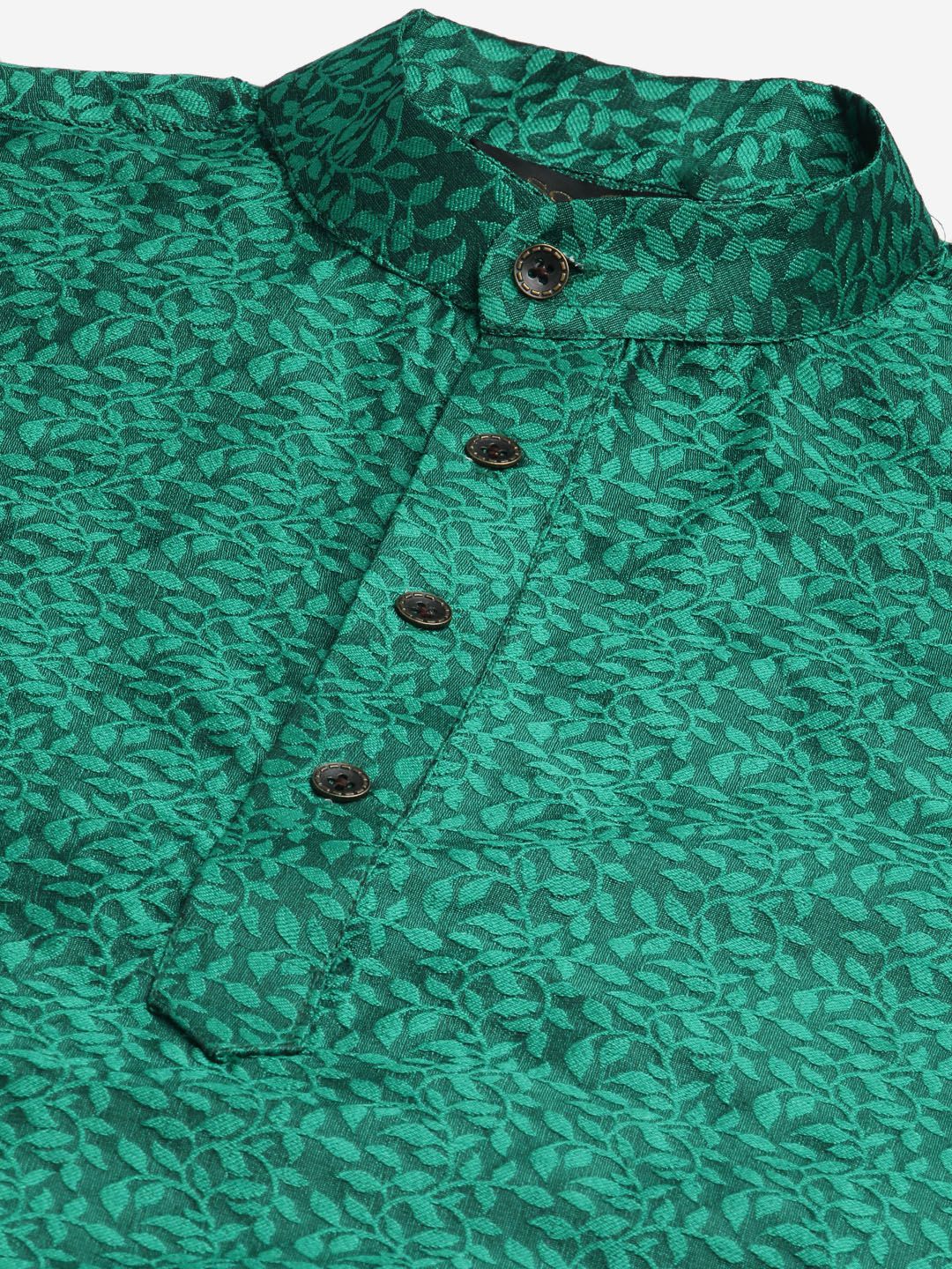 SOJANYA Men Green & Teal Blue Woven Design Kurta with Churidar & Nehru Jacket