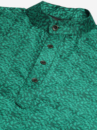SOJANYA Men Green & Teal Blue Woven Design Kurta with Churidar & Nehru Jacket