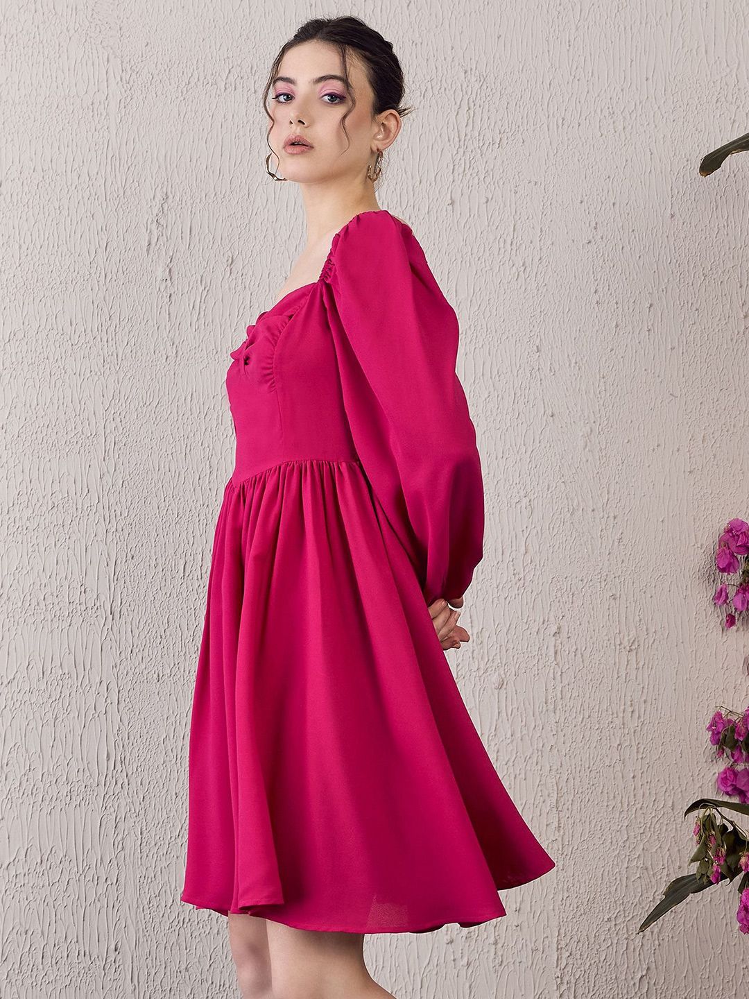 Berrylush Women Puff Sleeve Fit & Flare Dress