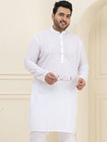 SOJANYA PLUS Lelaki Motif Etnik Putih Bersulam Kurta