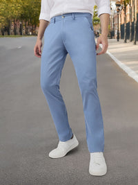 Urbano Fashion Men Blue Slim Fit Solid Pure Cotton Regular Trousers