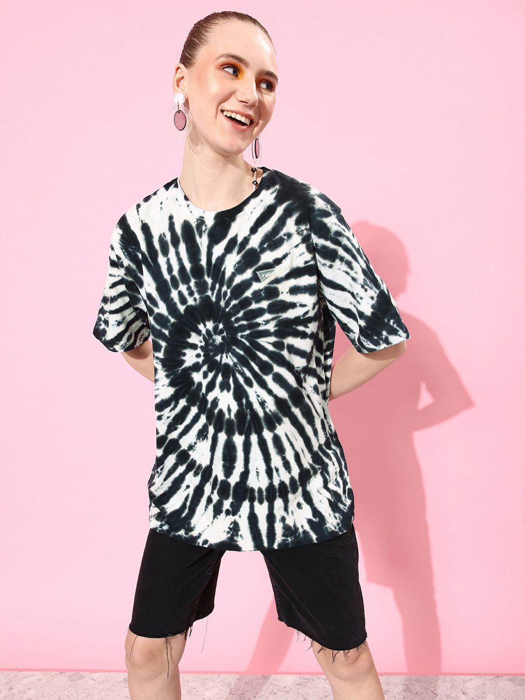 DILLINGER Women Tie & Dye Graphic Print Oversized T-shirt