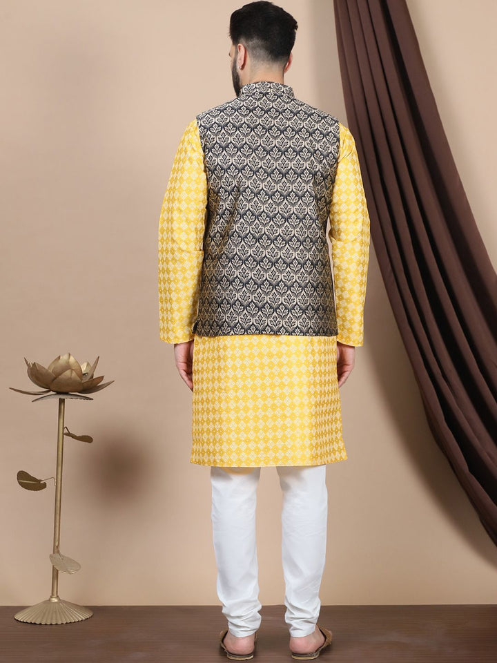 Anouk Floral Printed Regular Pure Cotton Straight Kurta With Churidar & Nehru Jacket