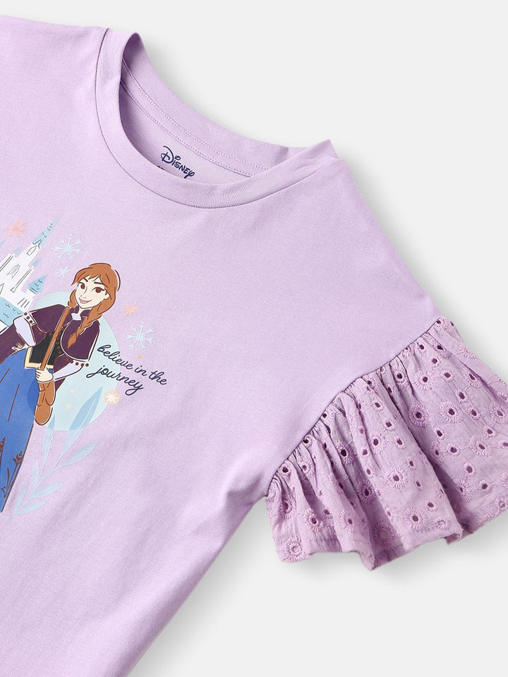 Nauti Nati Girls Frozen Printed Pure Cotton Top With Shorts