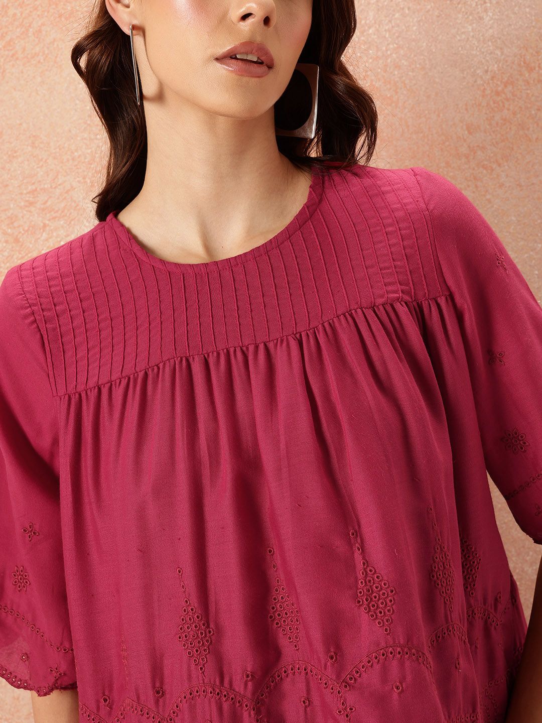 all about you Pin Tucks & Schiffli Embroidered A-Line Top