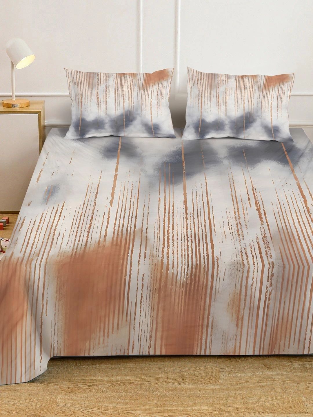 Moda Rapido X KLOTTHE Grey & Copper-Toned 400 TC King Bedsheet with 2 Pillow Covers