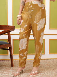 Vishudh Floral Printed Shawl Collar Straight Kurta with Trousers