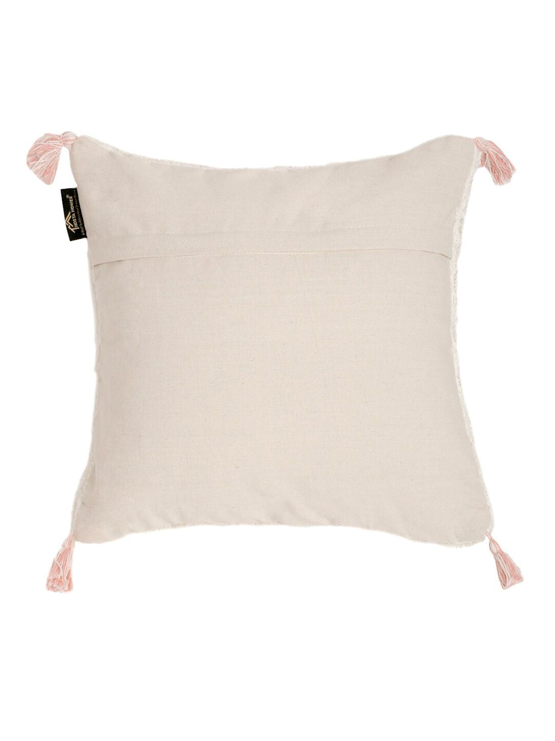 HOSTA HOMES Set Of 2 White & Peach Geometric Pure Cotton Square Cushion Covers