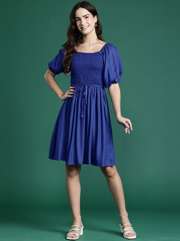 DressBerry Puff Sleeve A-Line Mini Dress with Belt