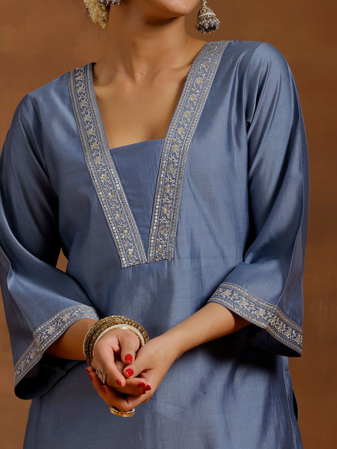 Libas Ethnic Motifs Yoke Design Regular Sequinned Kurta With Trousers & Dupatta