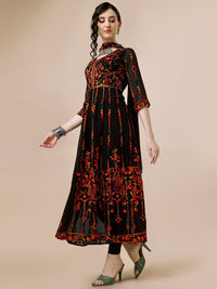 KALINI Floral Thread Work Pleated Anarkali Kurta with Dupatta