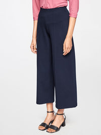 AND Women Navy Blue Solid High-Rise Culottes