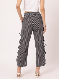 DressBerry Women Retro Chic Striped Bow-Up Cropped Trousers
