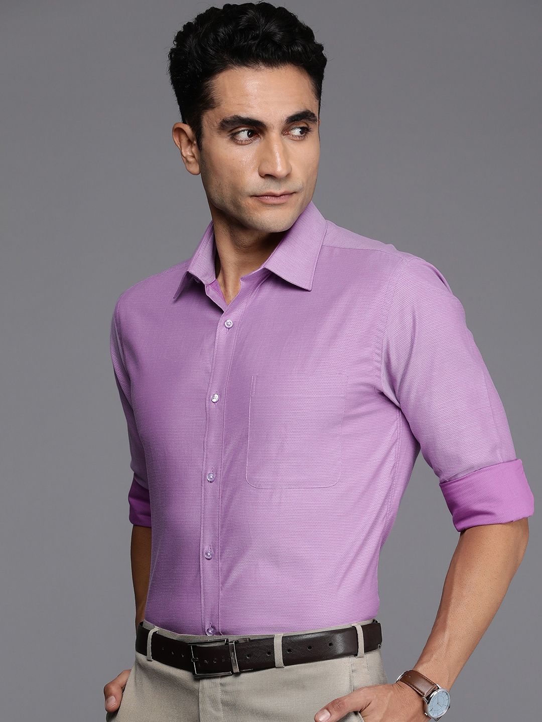 Raymond Pure Cotton Self Design Slim Fit Textured Formal Shirt