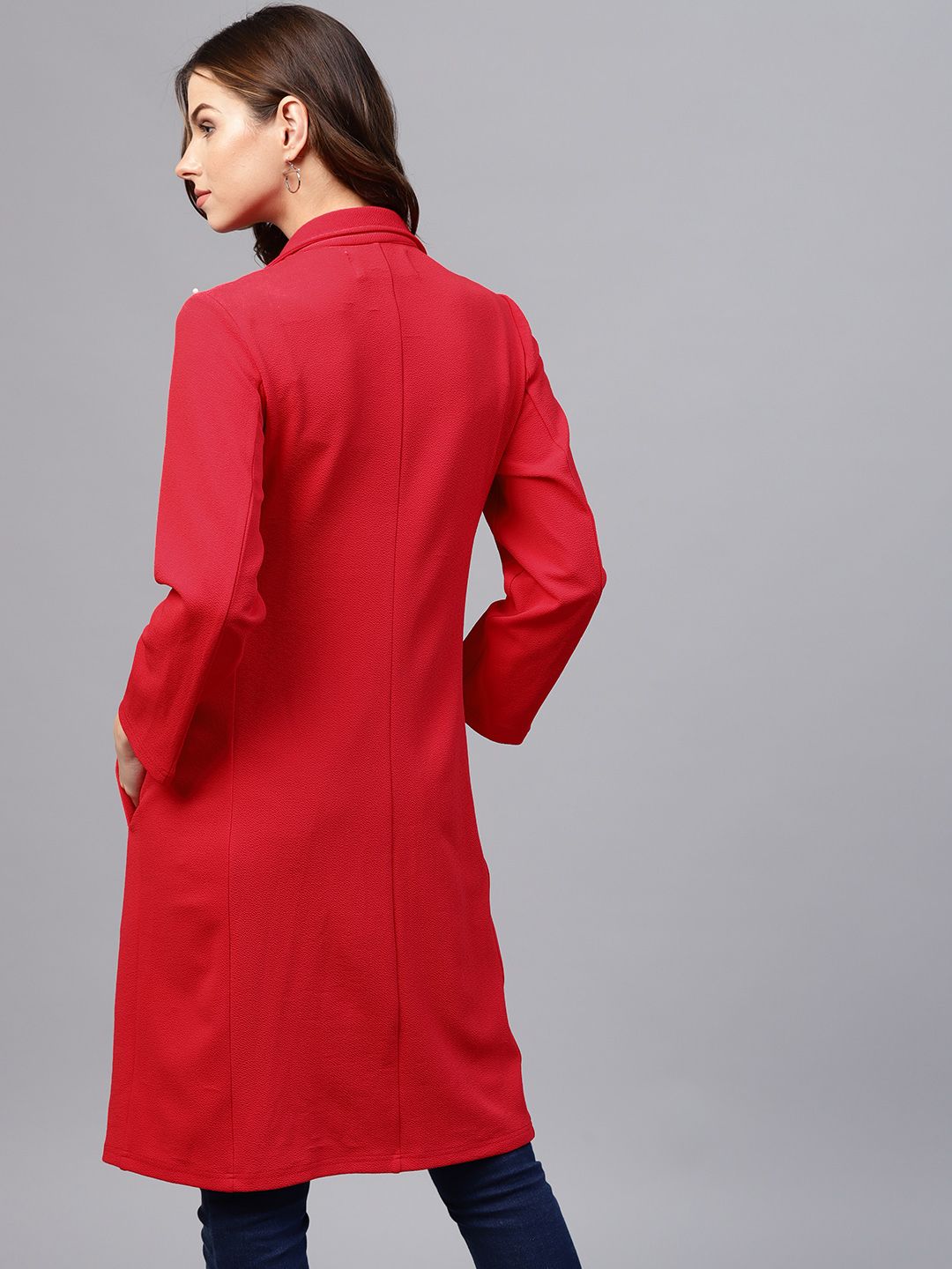 Athena Red Solid Longline Open Front Shrug