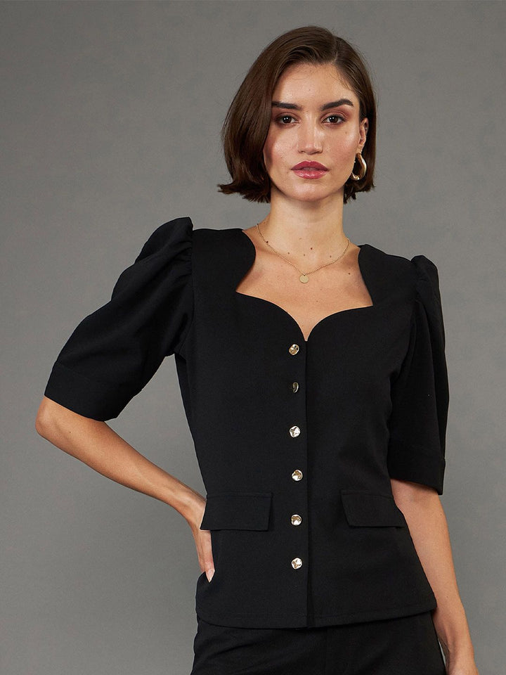 SASSAFRAS worklyf Sweetheart Neck Puff Sleeves Top