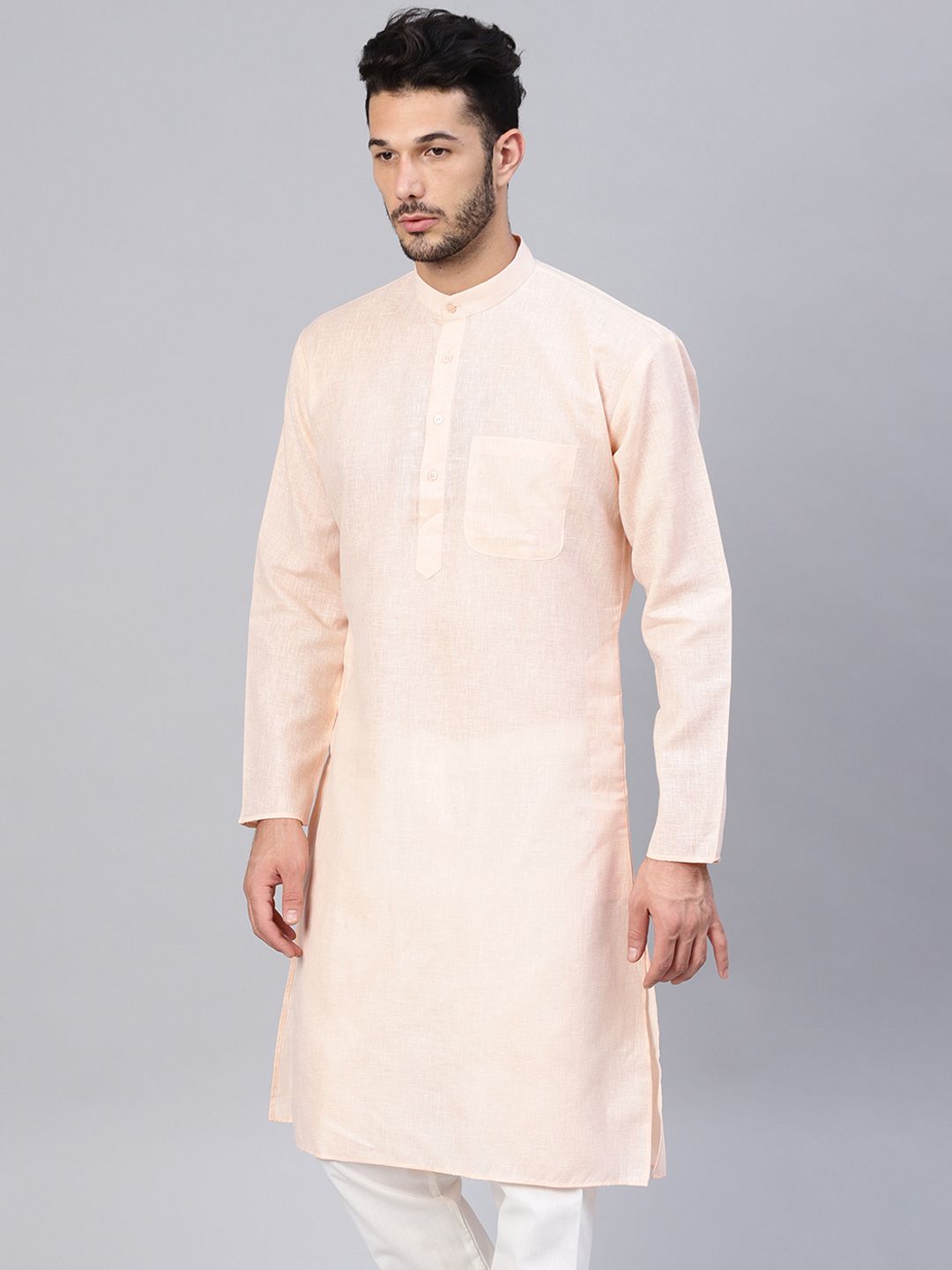 SOJANYA Kurta Lurus Pepejal Berwarna Peach Lelaki