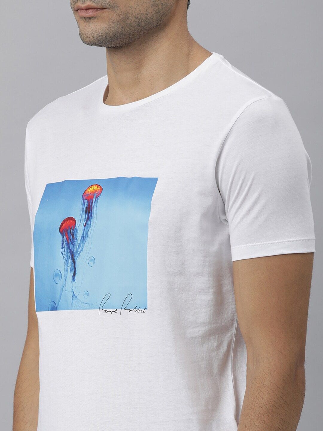 RARE RABBIT Men Brad Graphic Printed Pure Cotton Slim Fit T-Shirt