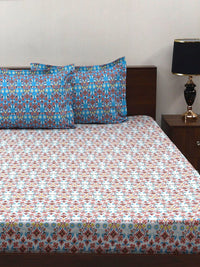 BOMBAY DYEING Blumen Blue Floral 104 TC Cotton Queen Bedsheet Set-2.24 m X 2.54 m