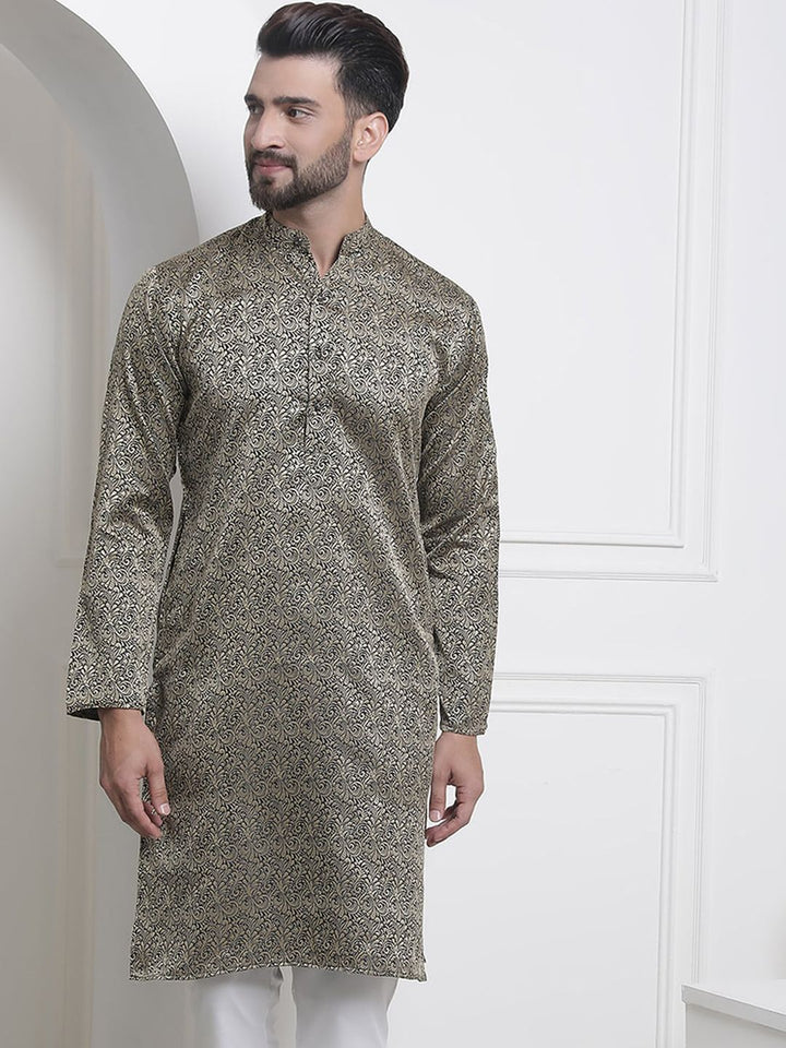 SOJANYA Ethnic Motifs Woven Design Mandarin Collar Straight Kurta