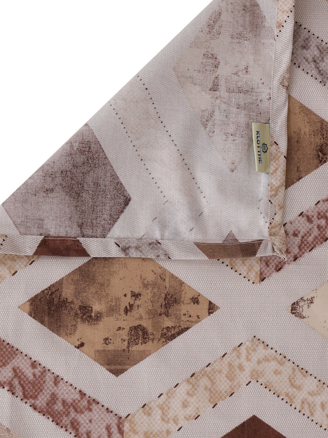 KLOTTHE Brown & White Geometric-Printed 400 TC Pure-Cotton Double King Bedsheet Set