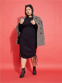 SASSAFRAS Curve Plus Size Round Neck Cotton Sheath Midi Dress