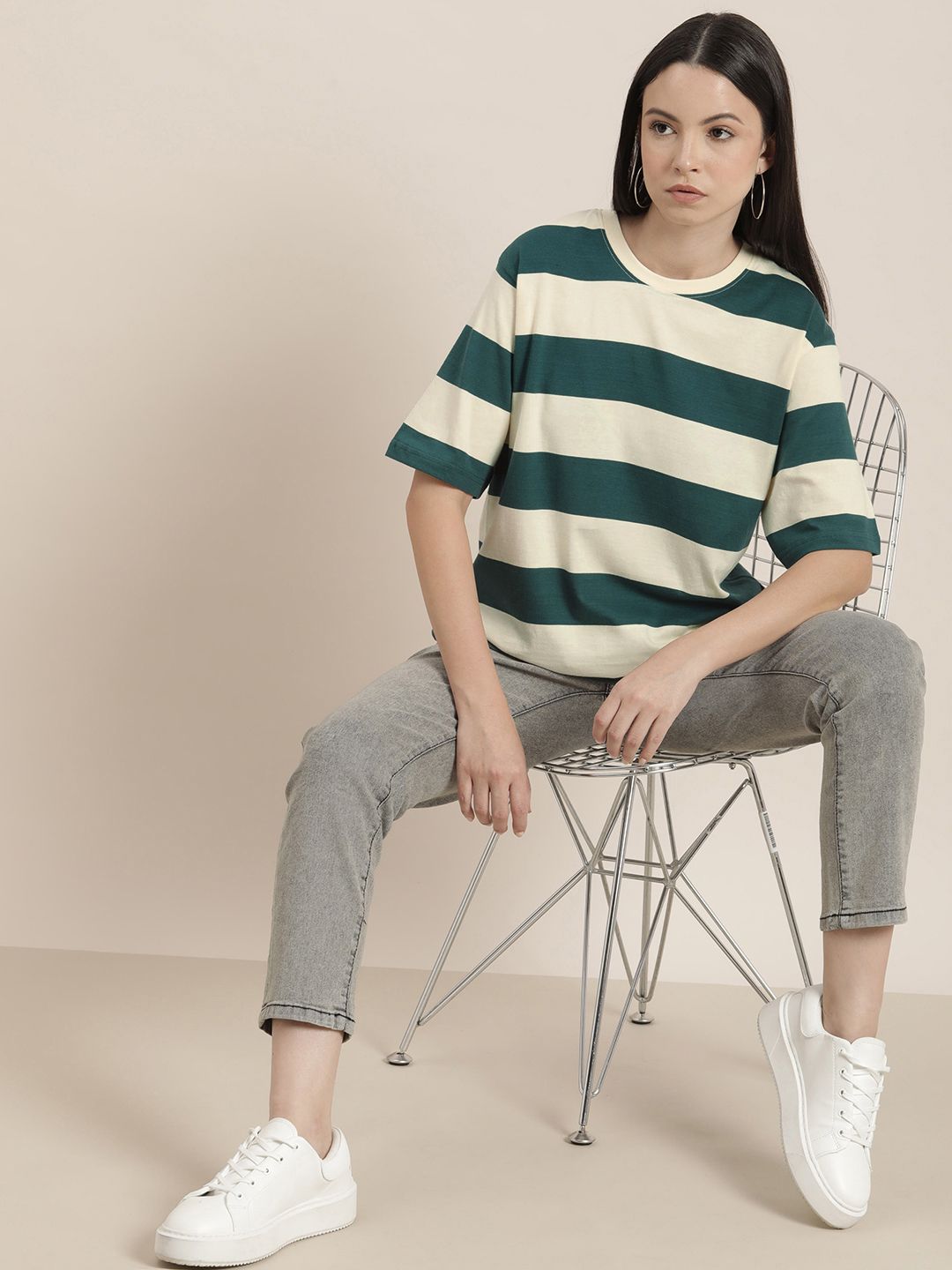 Difference of Opinion Women Striped Loose T-shirt
