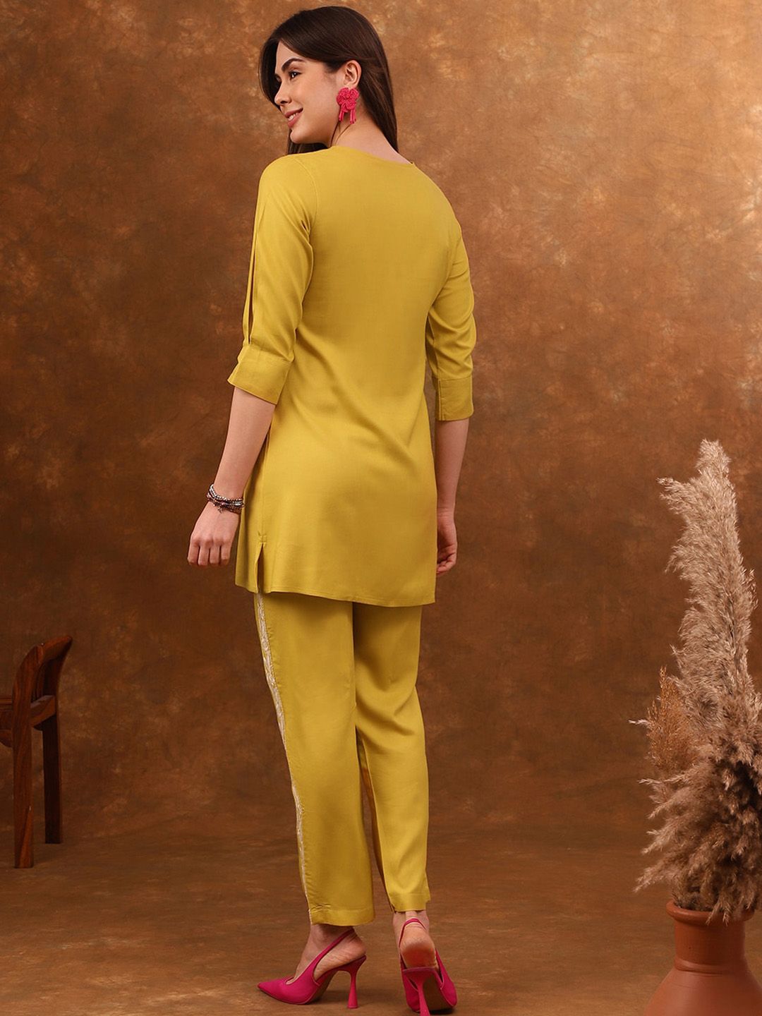 Anouk Yellow Embroidered Tunic & Trousers Co-Ords