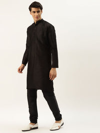 SOJANYA Kurta Kerja Benang Hitam Lelaki dengan Jaket Churidar & Nehru