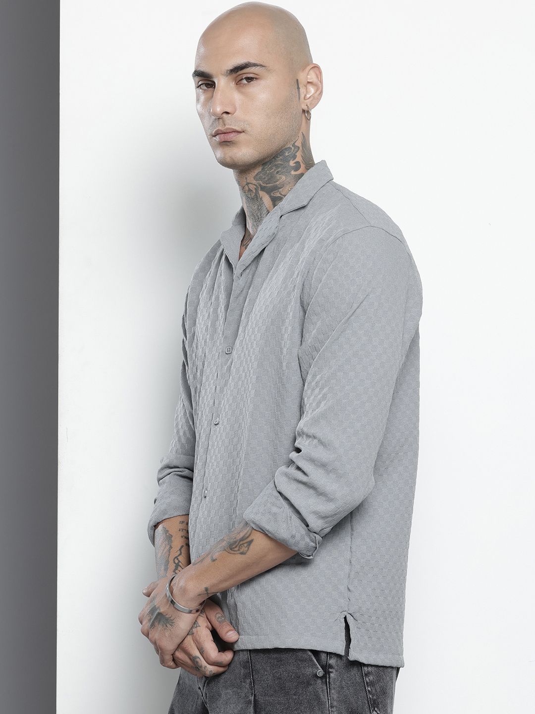The Indian Garage Co Self Checked Cuban Collar Casual Shirt