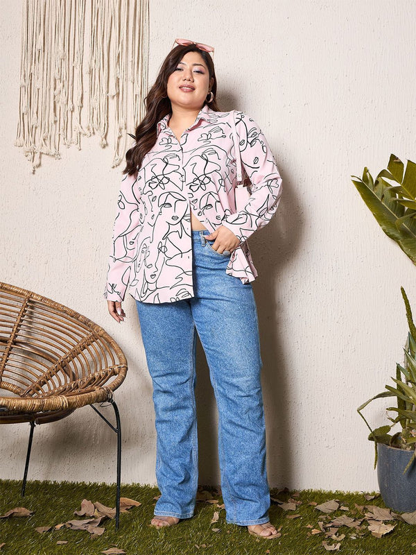 Berrylush Curve Women Spread Collar Abstract Printed Plus Size Casual Shirt