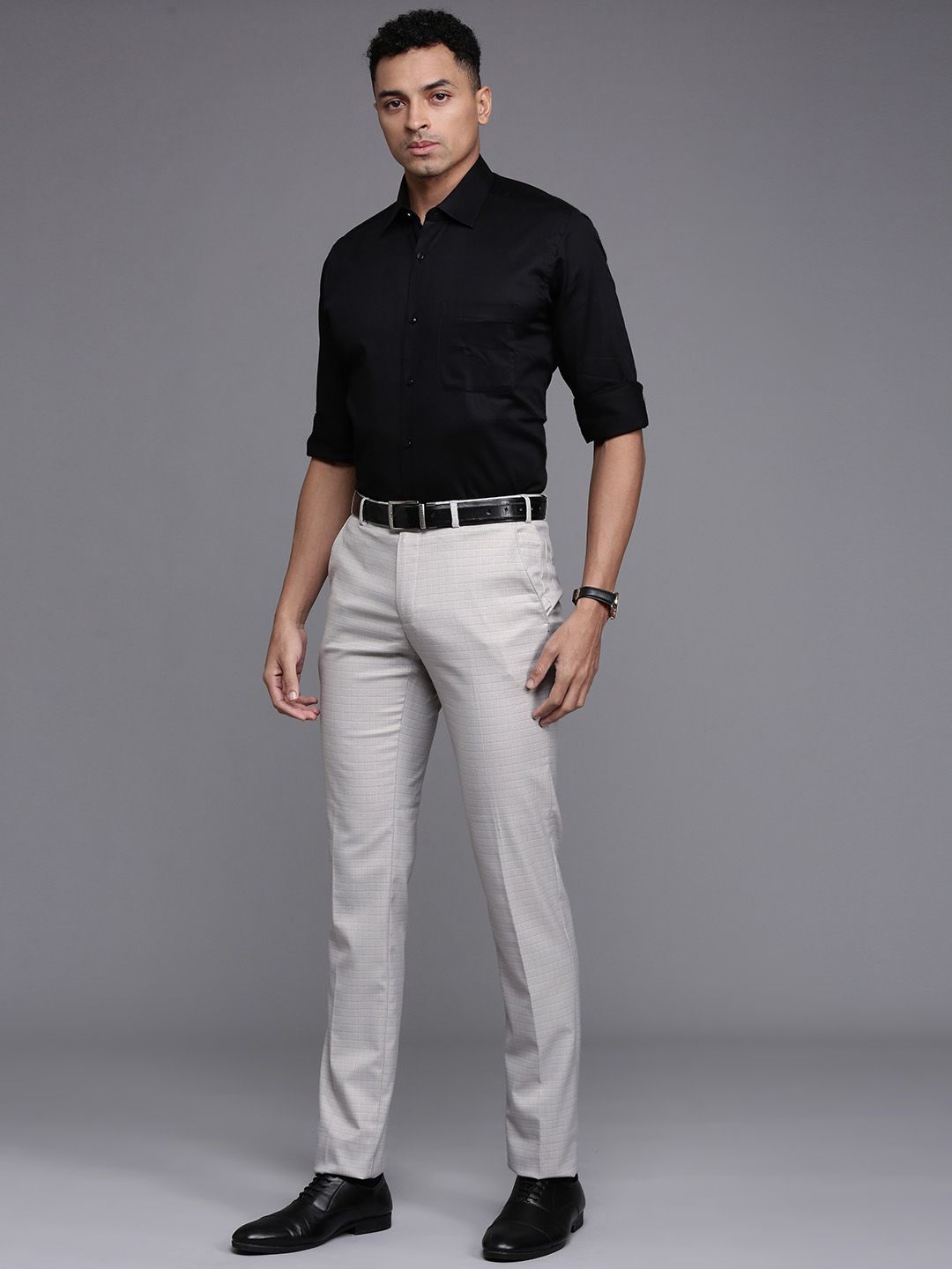 Raymond Men Checked Slim Fit Formal Trousers