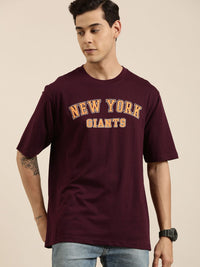 DILLINGER Men Maroon Typography Printed Pure Cotton Oversized  T-shirt