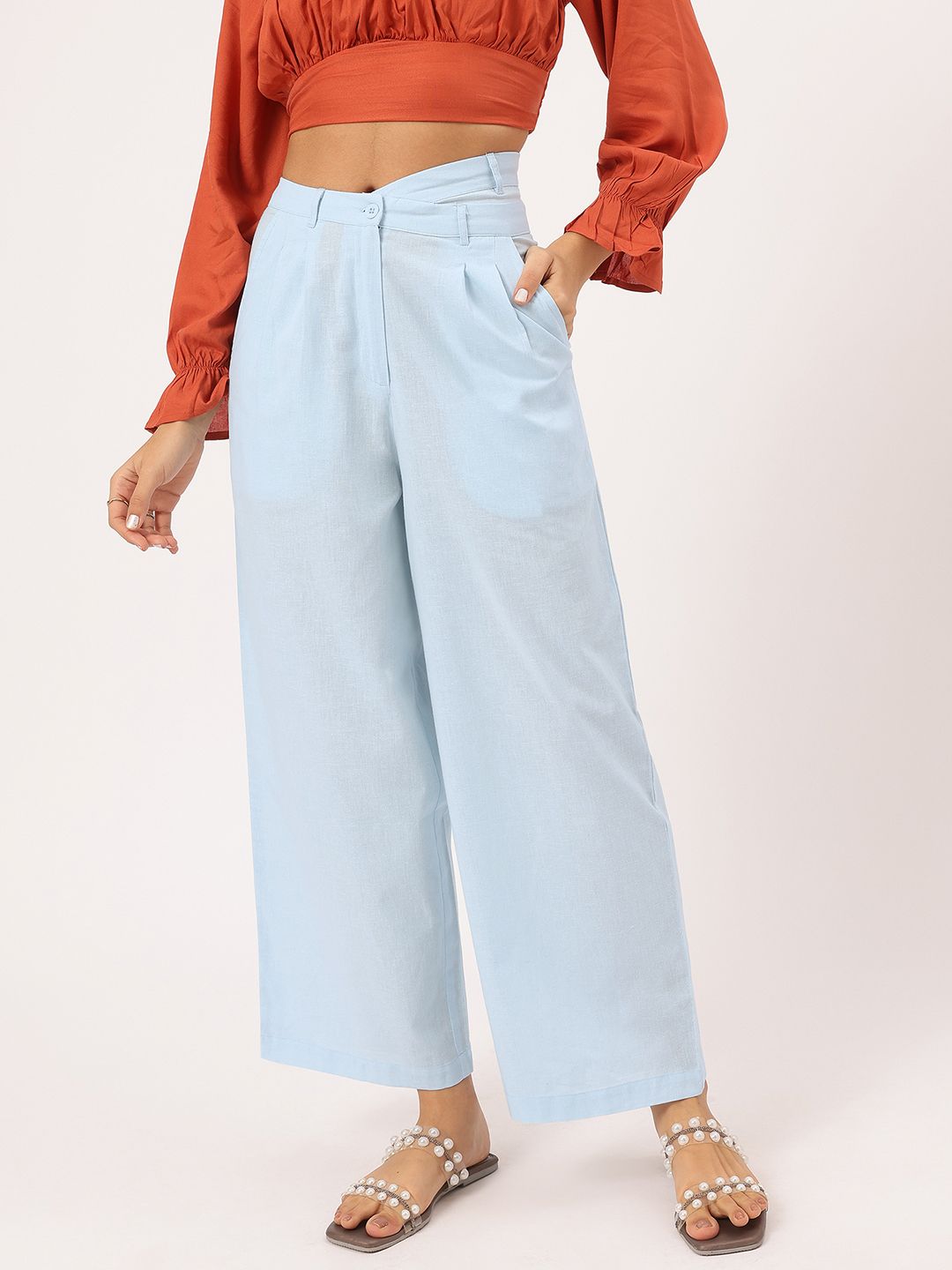 DressBerry Women Asymmetric Waist Pleated Formal Trousers