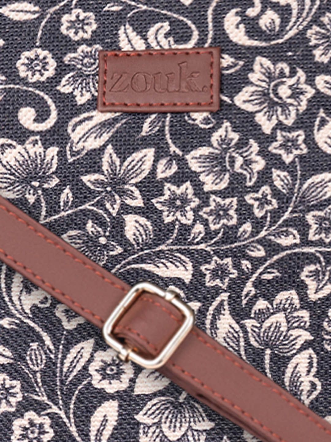 ZOUK =Floral Printed Structured Jute Handheld Bag