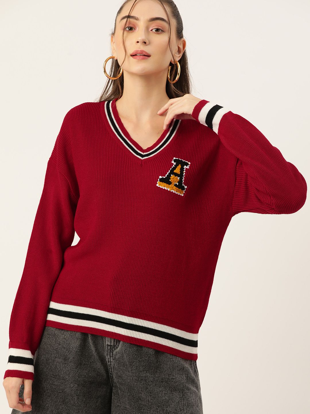 DressBerry Acrylic Ribbed Applique Pullover