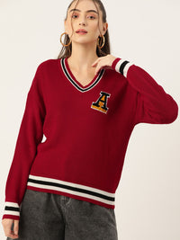 DressBerry Acrylic Ribbed Applique Pullover