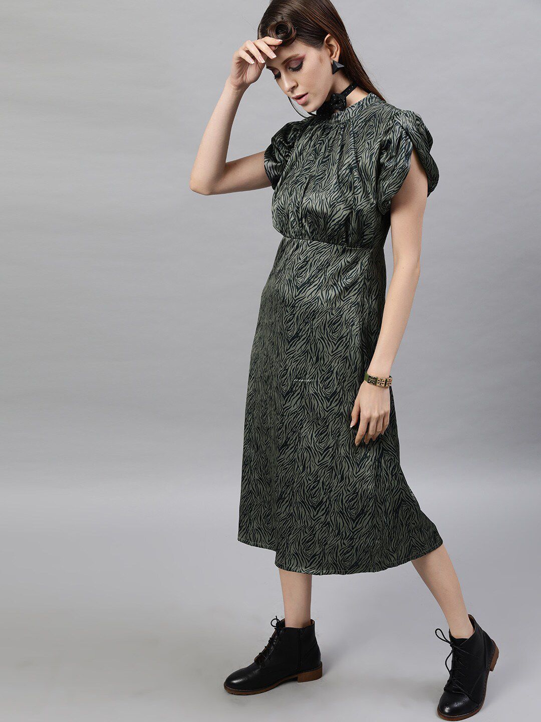 STREET 9 Green Satin A-Line Dress