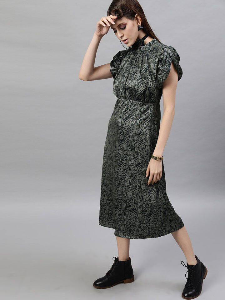 STREET 9 Green Satin A-Line Dress