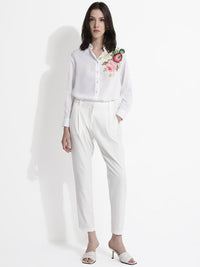 RAREISM Women Comfort Tapered Fit High-Rise Pleated Cotton Peg Formal Trousers
