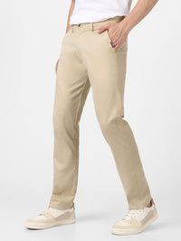 Urbano Fashion Men Cream-Coloured Slim Fit Pure Cotton Chinos