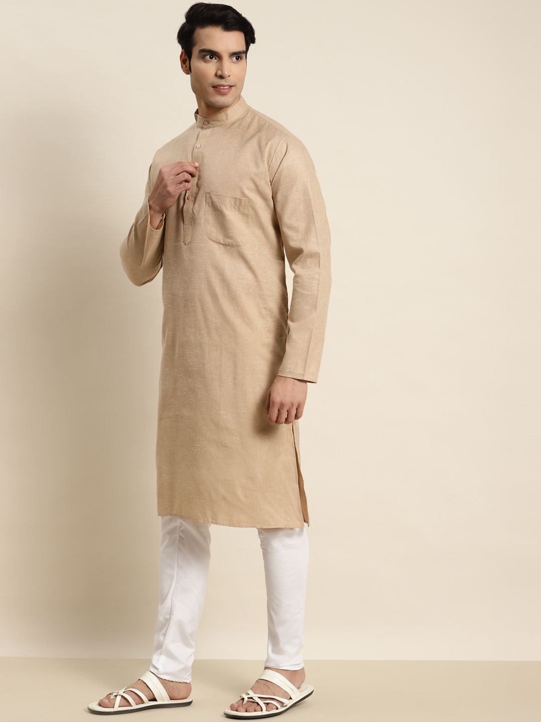 SOJANYA Lelaki Cotton Linen Kurta Lurus