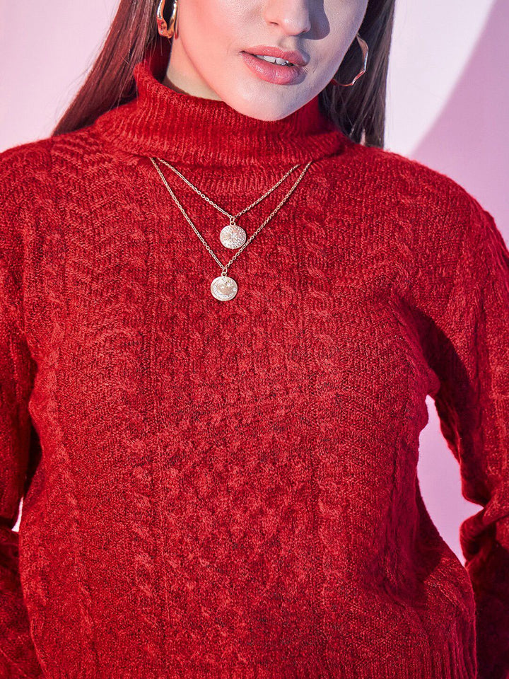 STREET 9 Cable Knit Turtle Neck Crop Acrylic Pullover