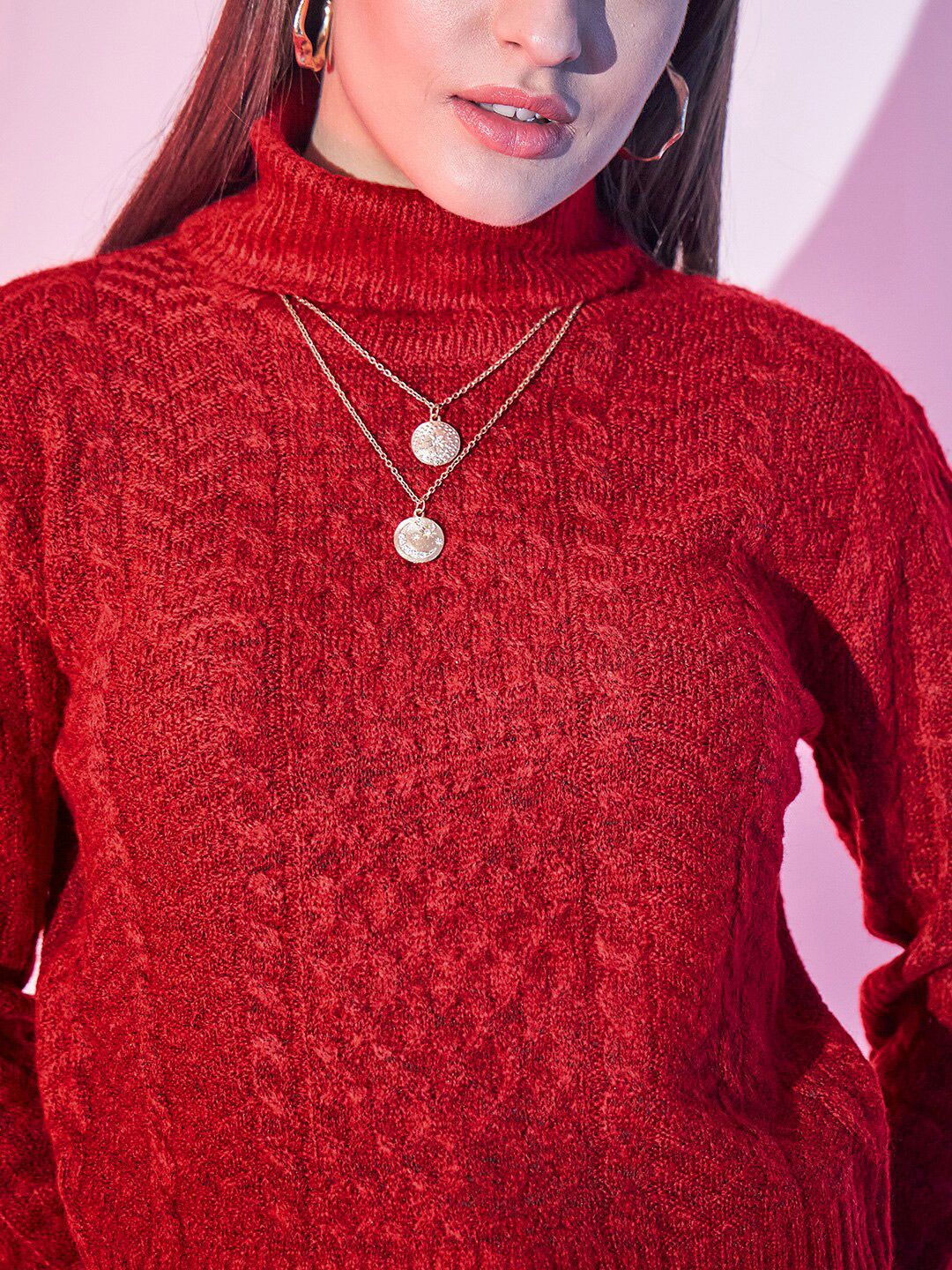 STREET 9 Cable Knit Turtle Neck Crop Acrylic Pullover