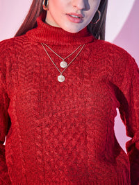 STREET 9 Cable Knit Turtle Neck Crop Acrylic Pullover
