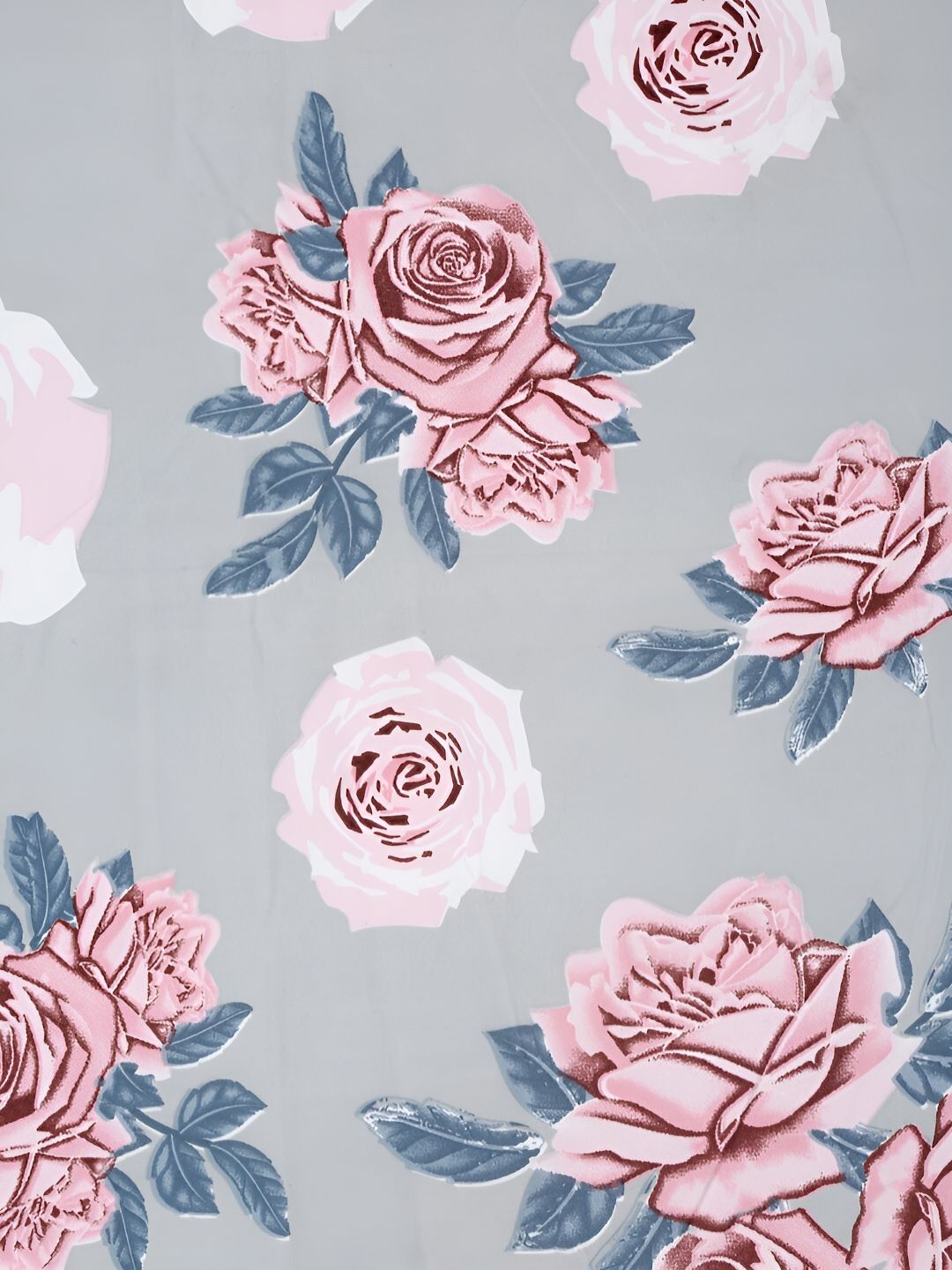 KLOTTHE Grey & Pink Floral Printed 300TC Super King Bedsheet With 2 Pillow Covers