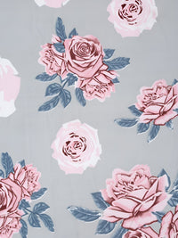 KLOTTHE Grey & Pink Floral Printed 300TC Super King Bedsheet With 2 Pillow Covers