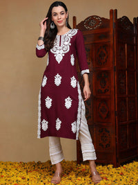 KALINI Floral Embroidered Thread Work Straight Kurta