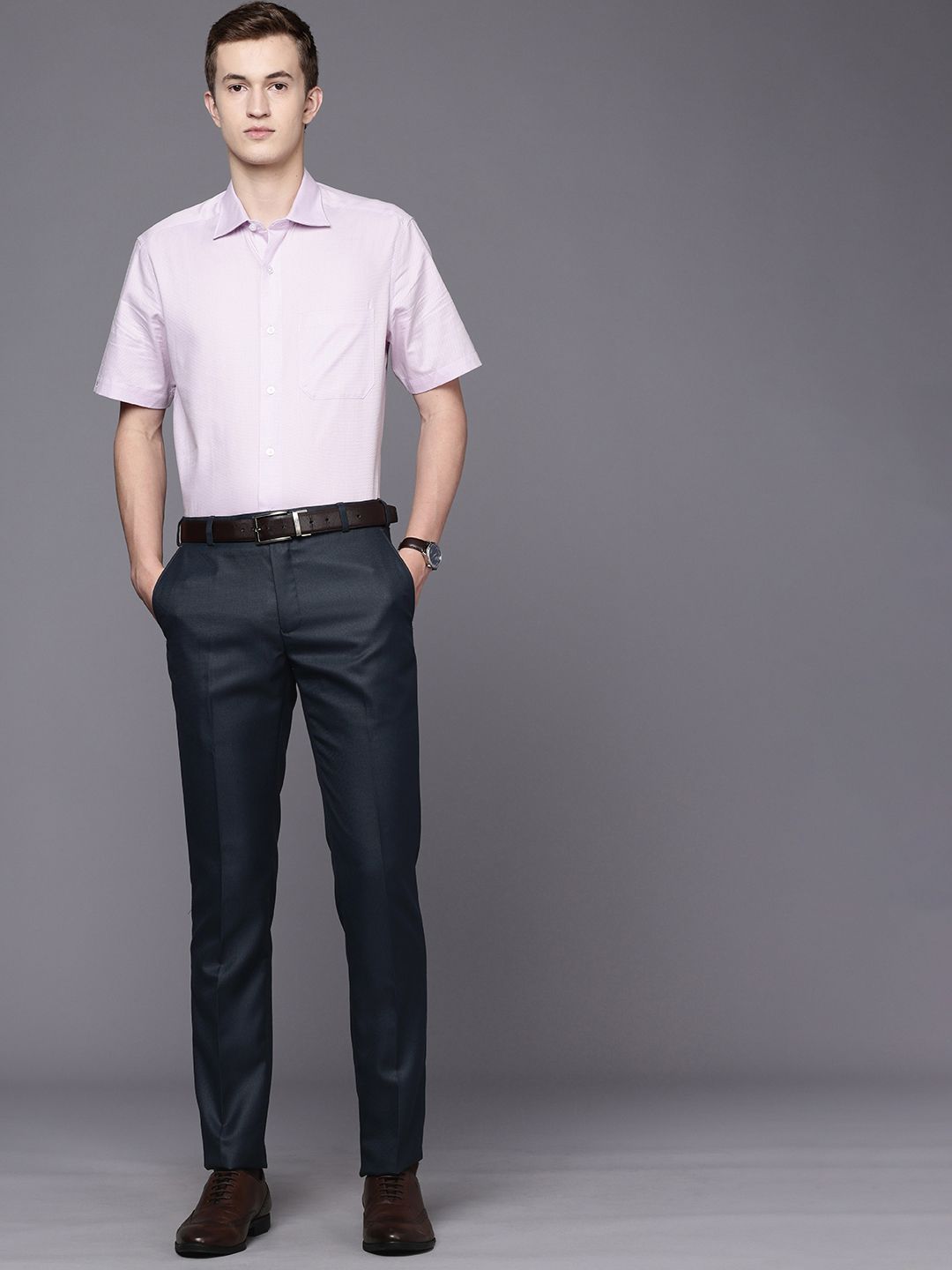 Raymond Men Textured Slim Fit Formal Trousers
