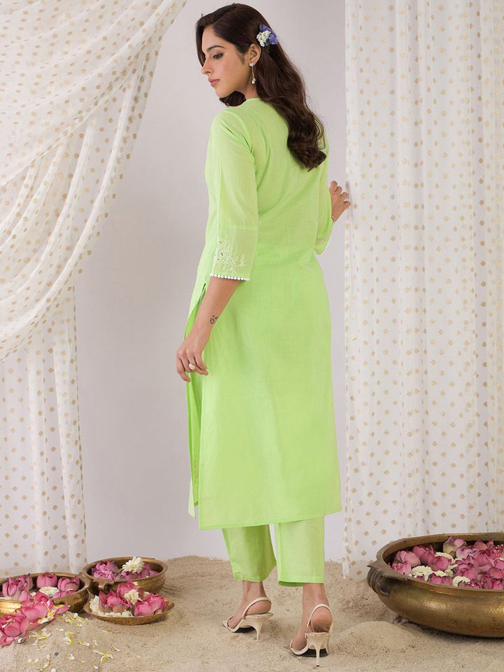 Indo Era Floral Printed V-Neck Pure Cotton Straight Kurta With Trousers